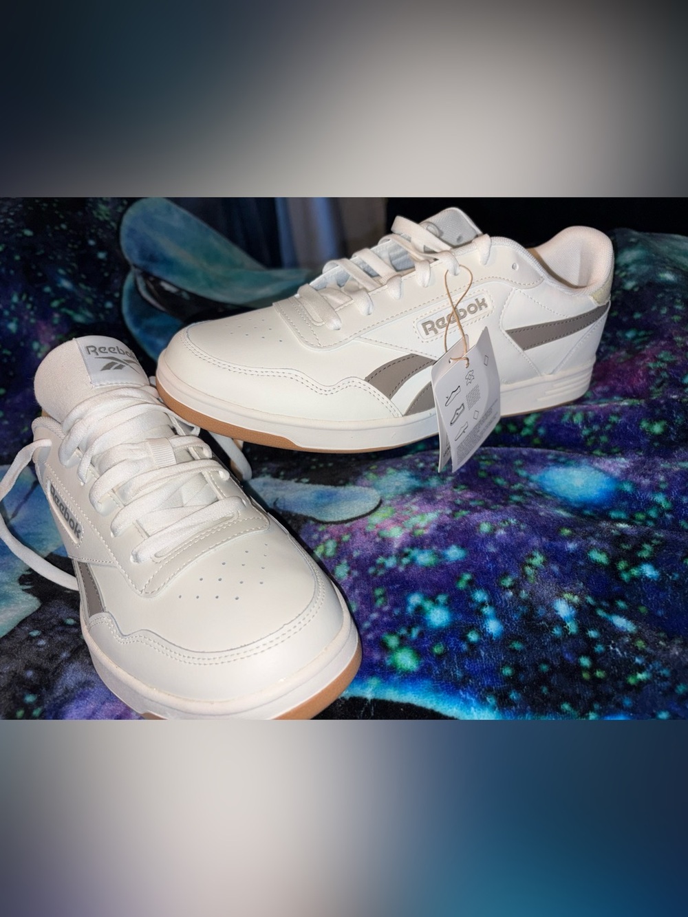 Reebok Men’s White Sneakers with Gray Stripes